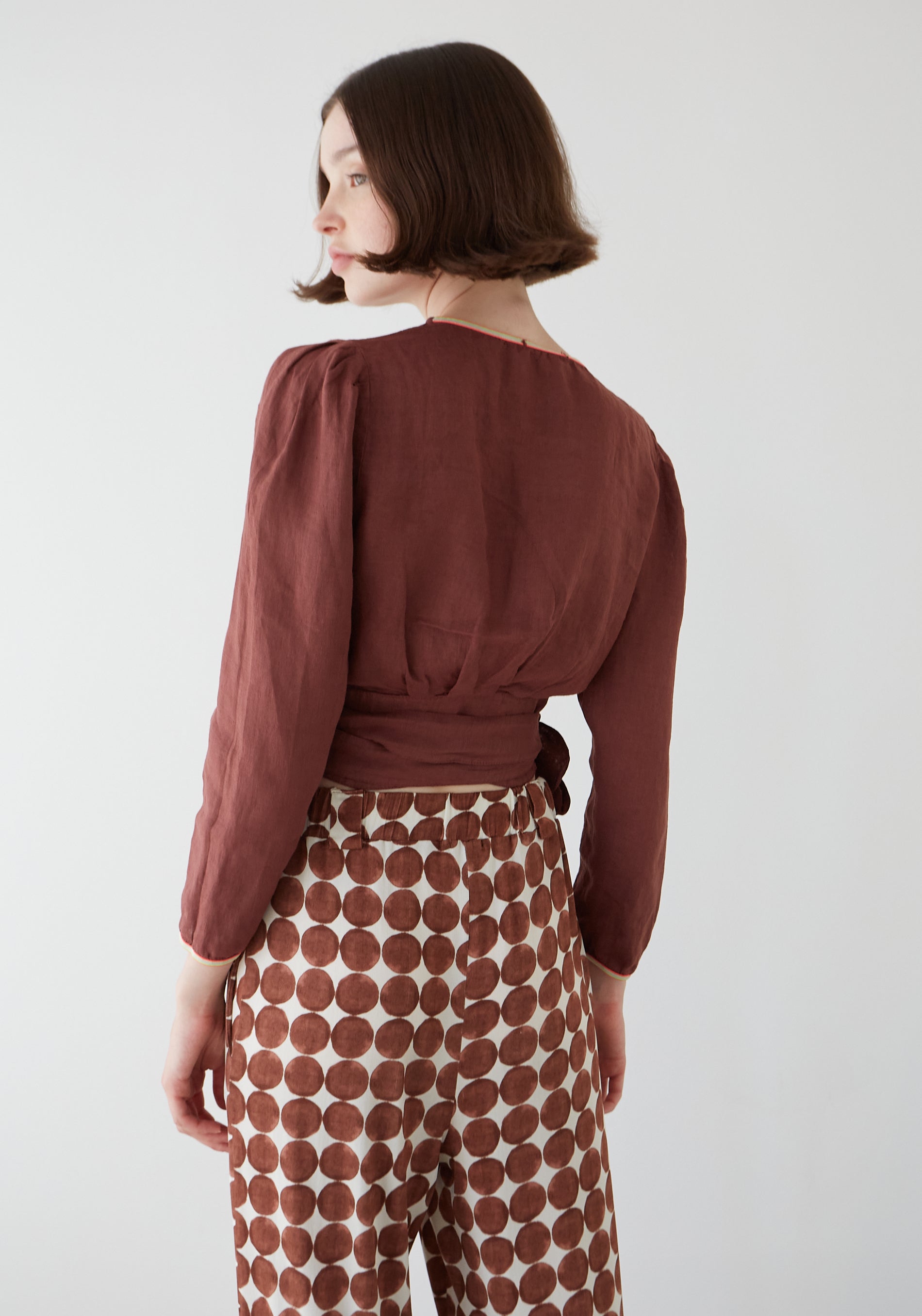 Brown Linen Capri Blouse