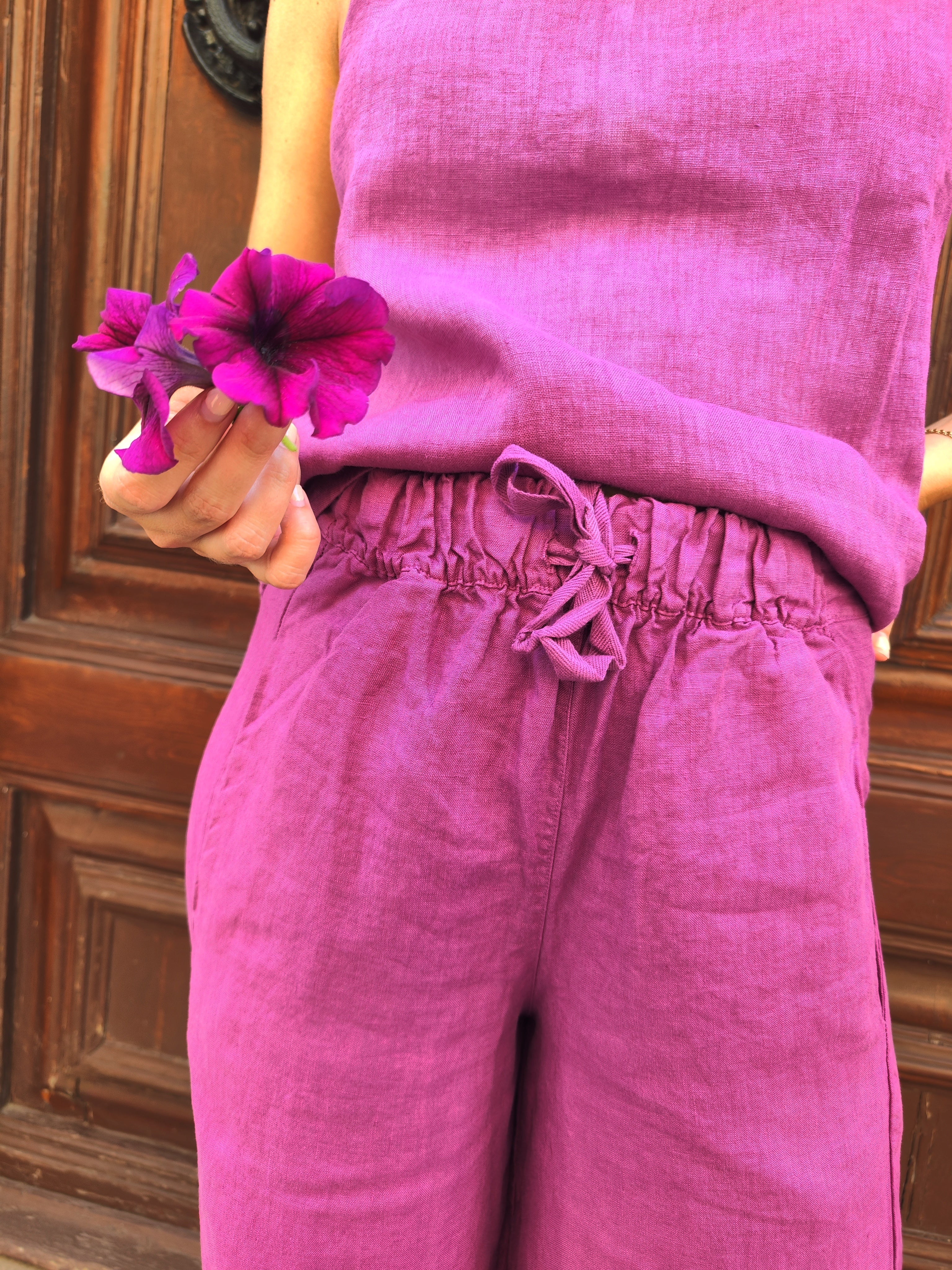 Pantalón Bomba Lino Frambuesa
