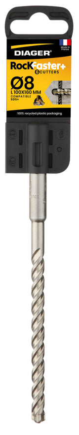Foret béton - DIAGER  - RocKFaster 6 taillants Tête Carbure Monobloc compatible SDS+  Diam.8x260mm
