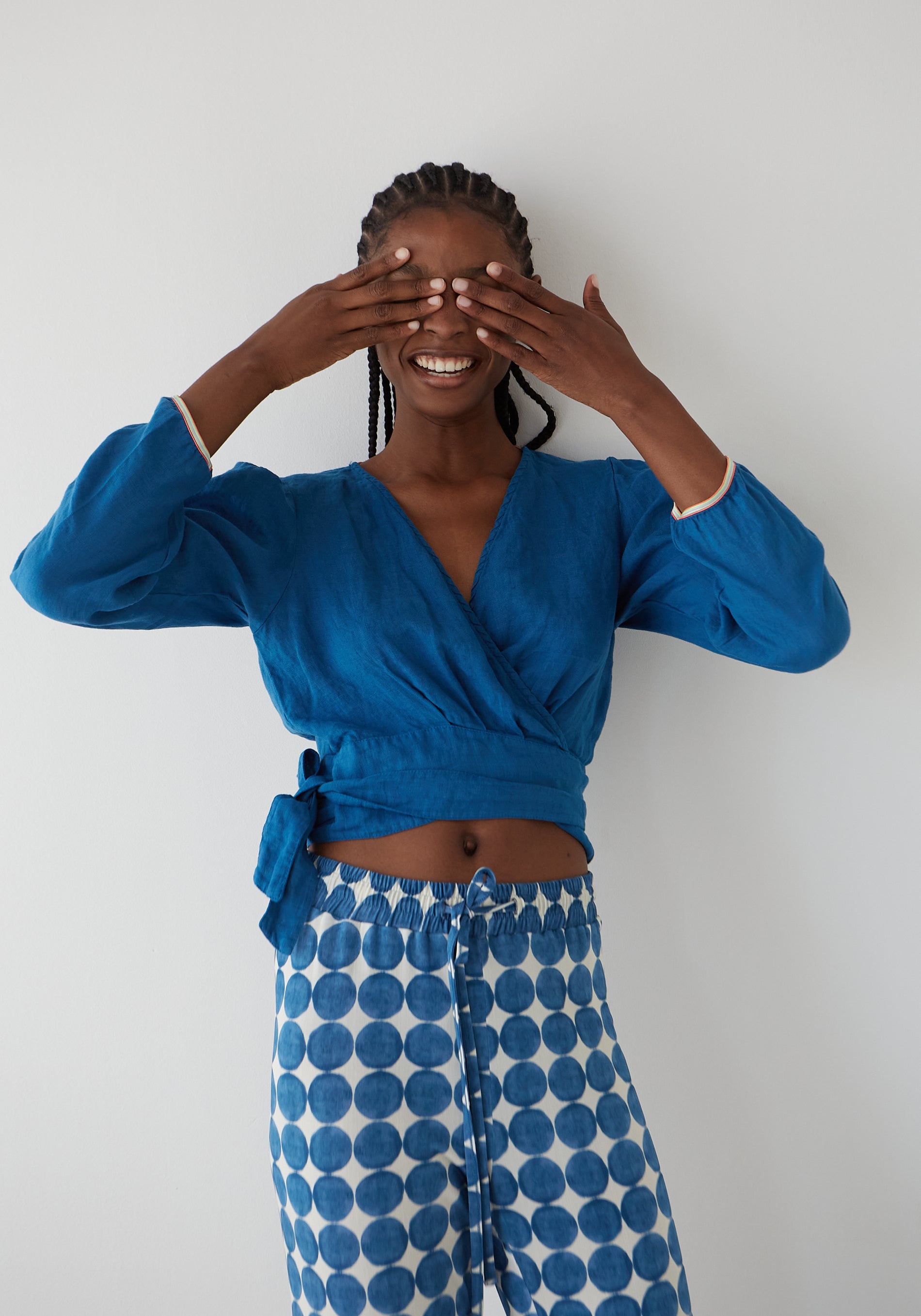 Blue Linen Capri Blouse