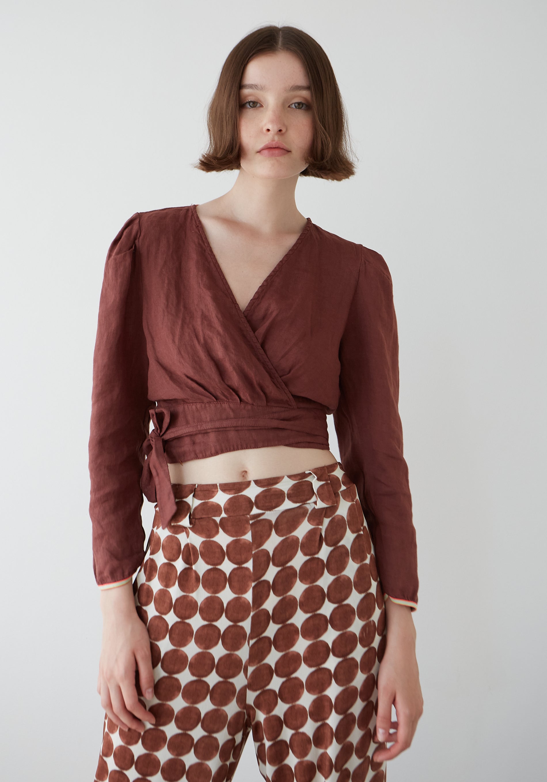 Brown Linen Capri Blouse