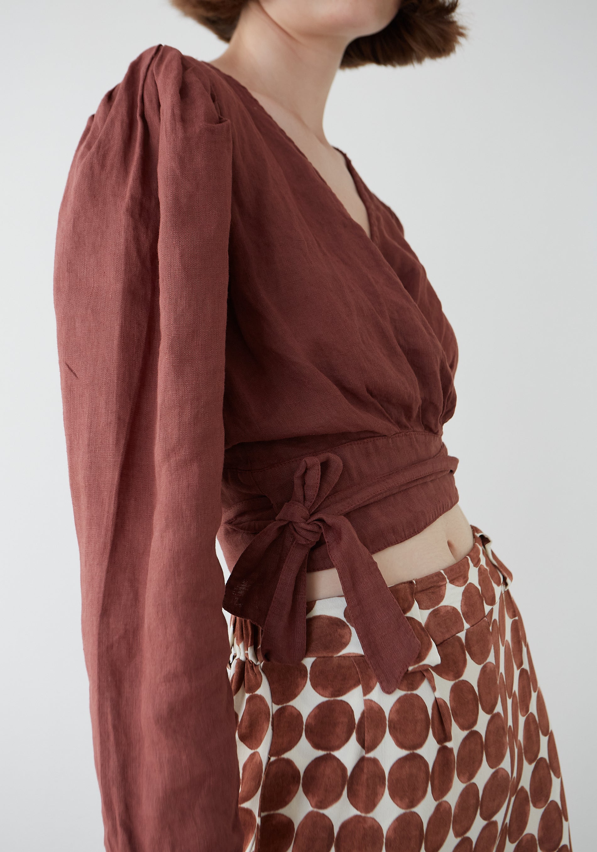 Brown Linen Capri Blouse