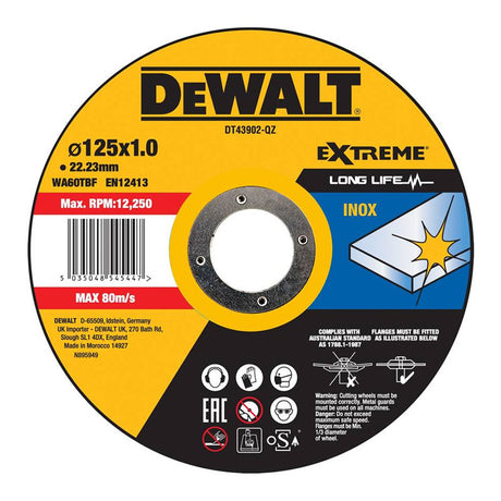 Lot de 25 Disques à tronçonner l'inox 125x22,2mm, moyeu plat DEWALT