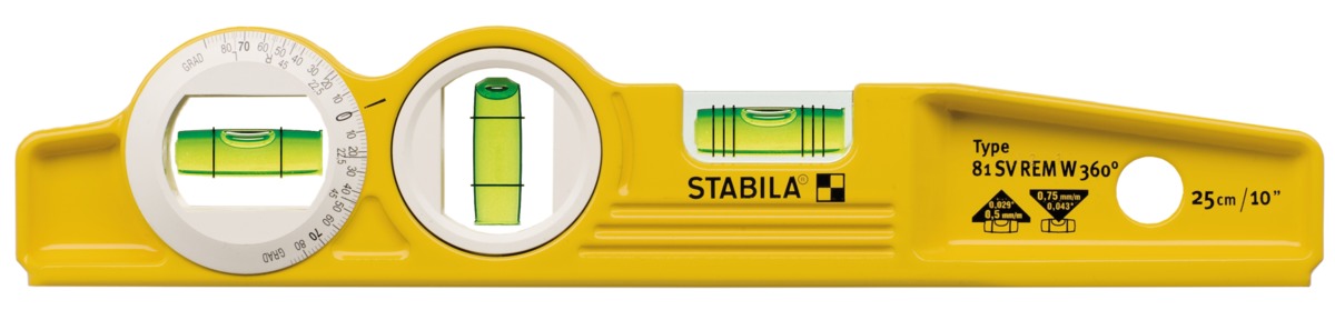 Niveaux à bulle Type 81 SV REM W360 Torpedo, 25 cm STABILA 16670