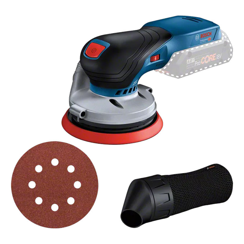 Ponceuse excentrique sans-fil BOSCH GEX 18V-125 - 0 601 372 201 Professional (vendu sans batterie) en carton avec accessoires