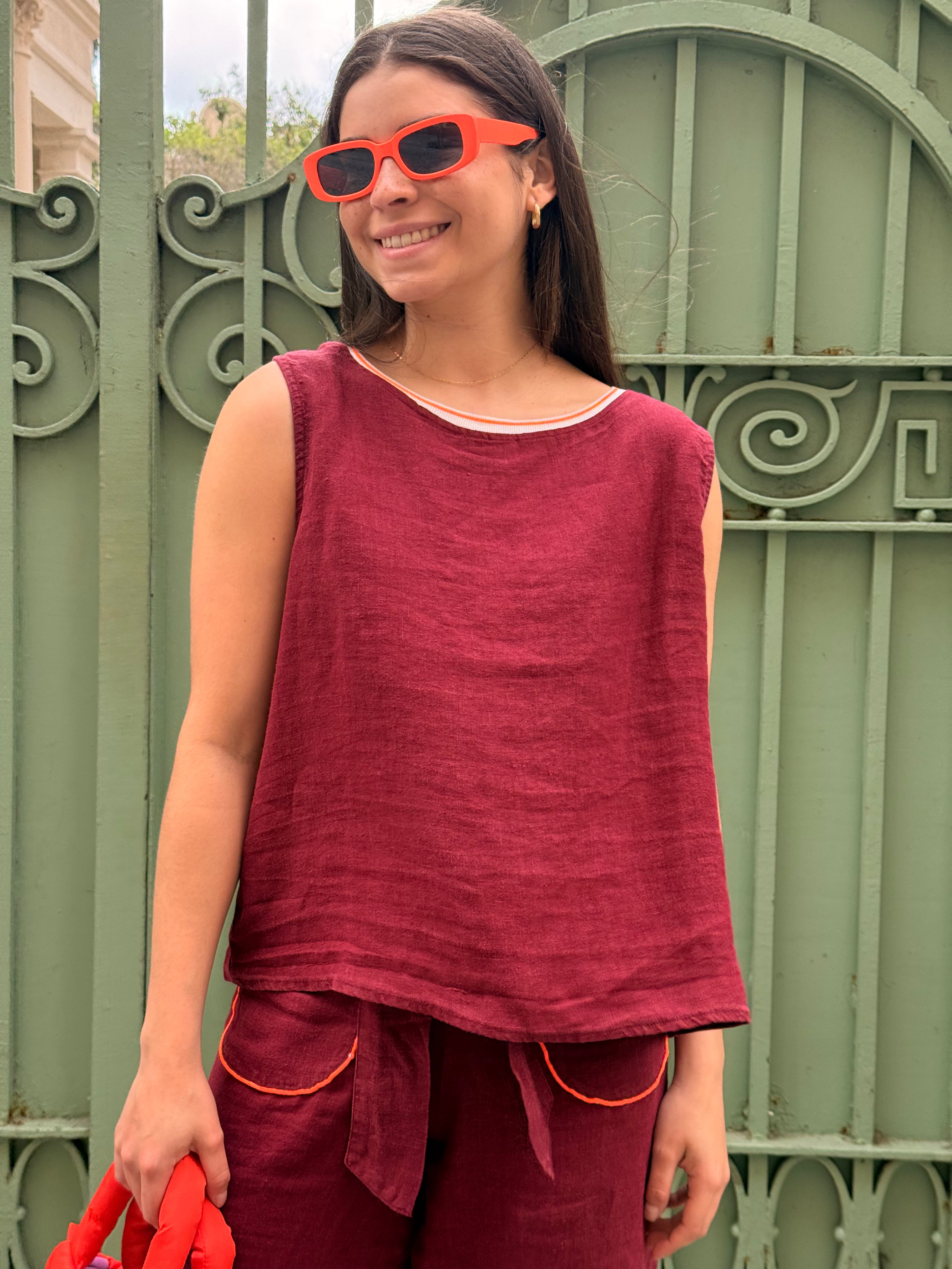 Wine Linen Ana Top
