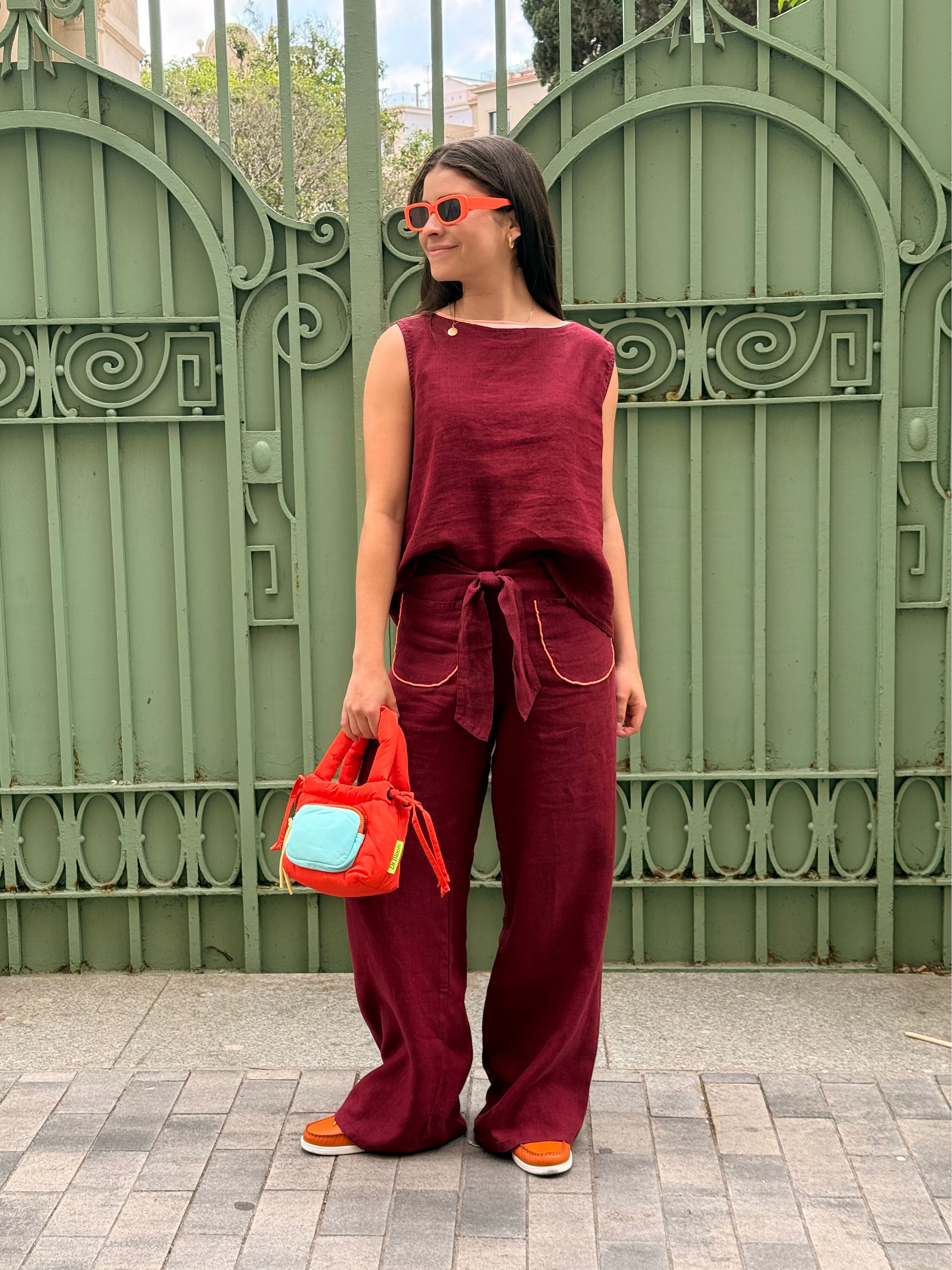 Wine Linen Lazo Pants