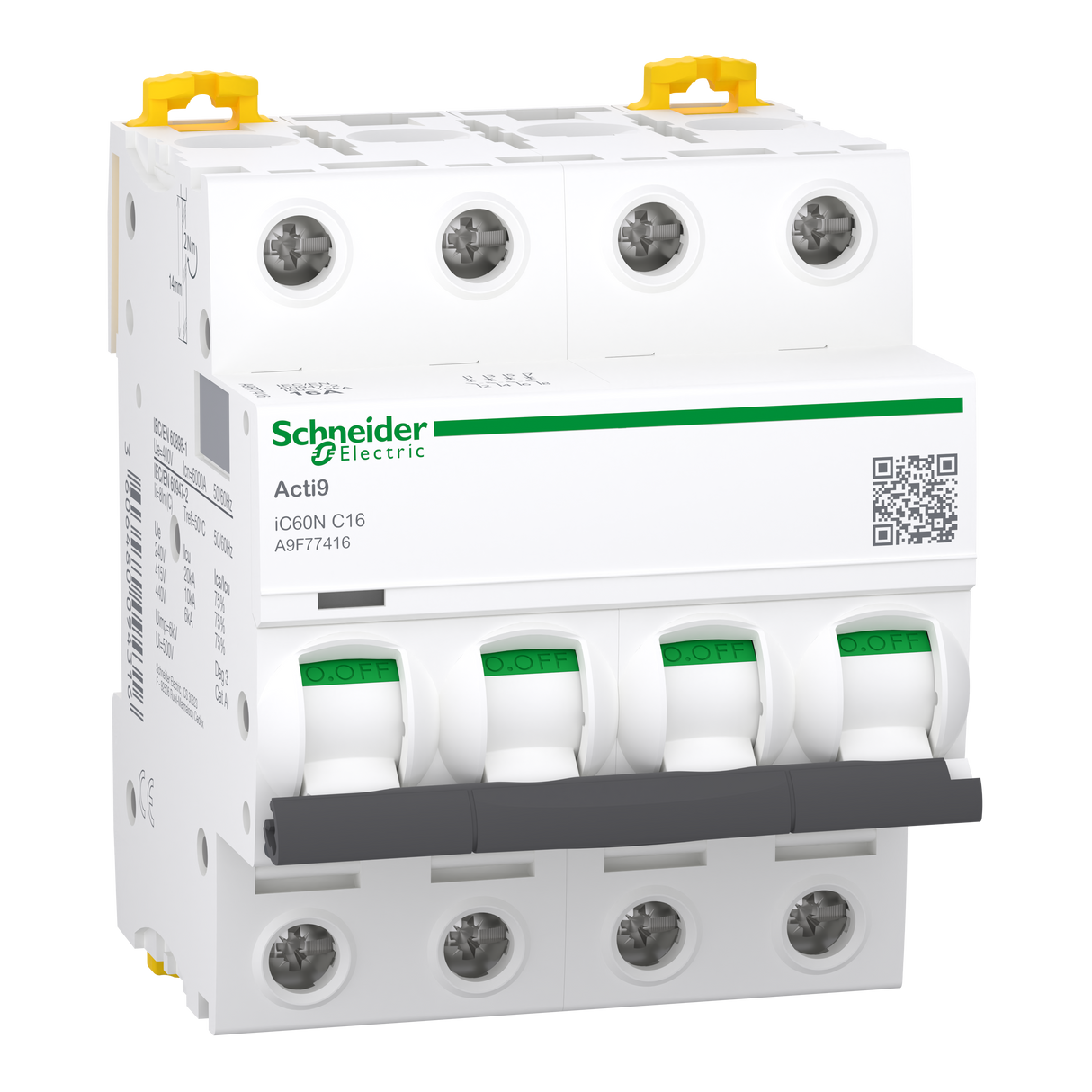 Disjoncteur SCHNEIDER A9F77416 16A 4P courbe C 10kA 400V Acti9 iC60N