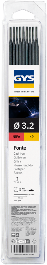 Lot de 9 éléctrodes en fonte GYS 83349 - Ø3,2mm - Blister