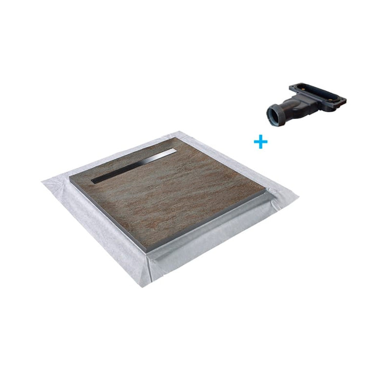 Receveur pierre naturelle cuivre MARMOX grille caniveau acier excentrée