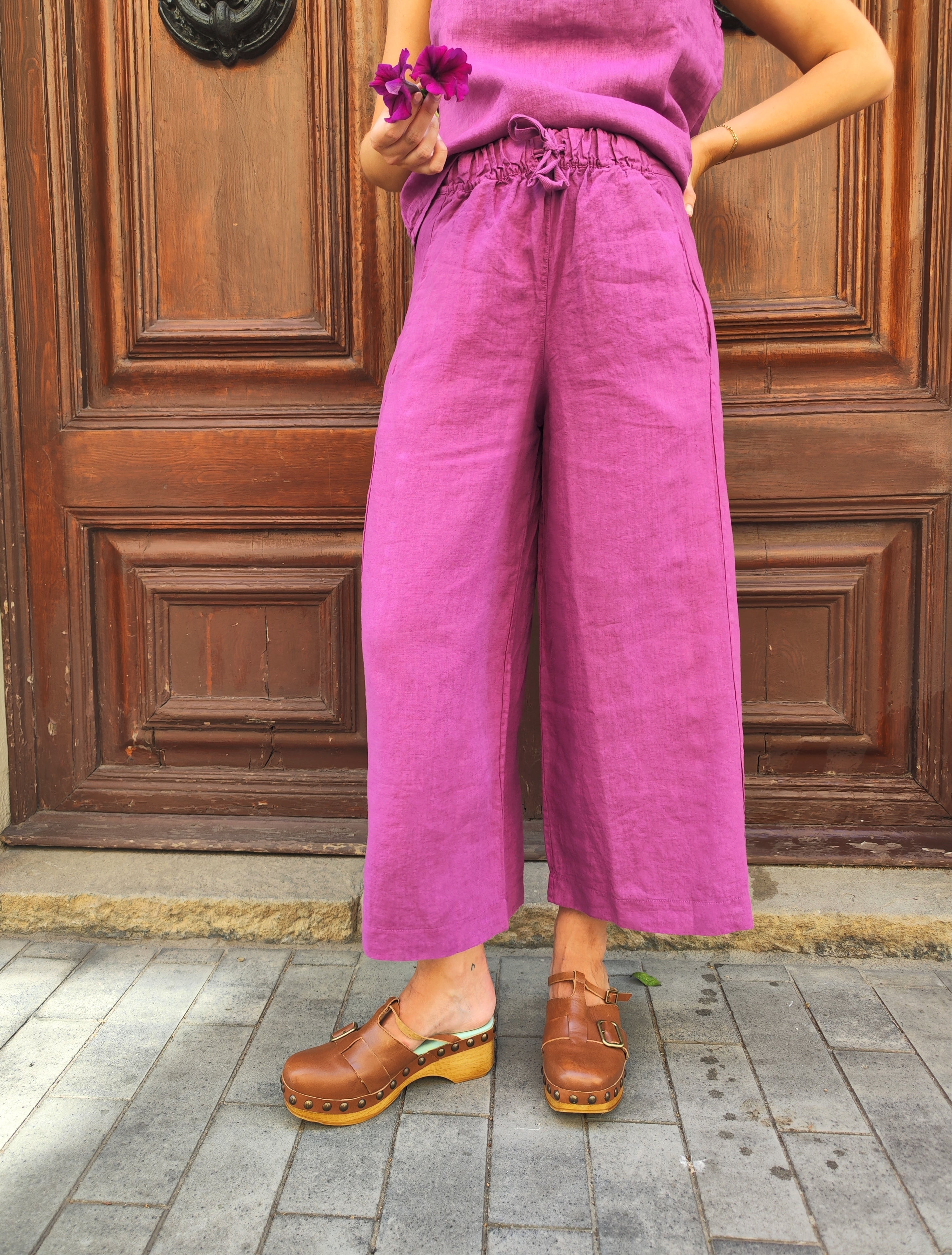 Pantalón Bomba Lino Frambuesa